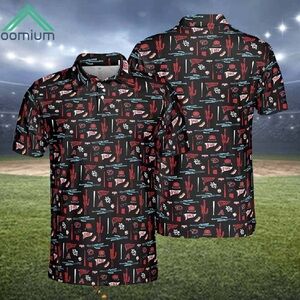 Diamondbacks Button Up Polo Black and Red Baseball Designs Men's Shirt